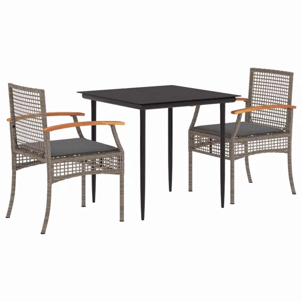 Set da Pranzo da Giardino 3 pz con Cuscini in Polyrattan Grigio