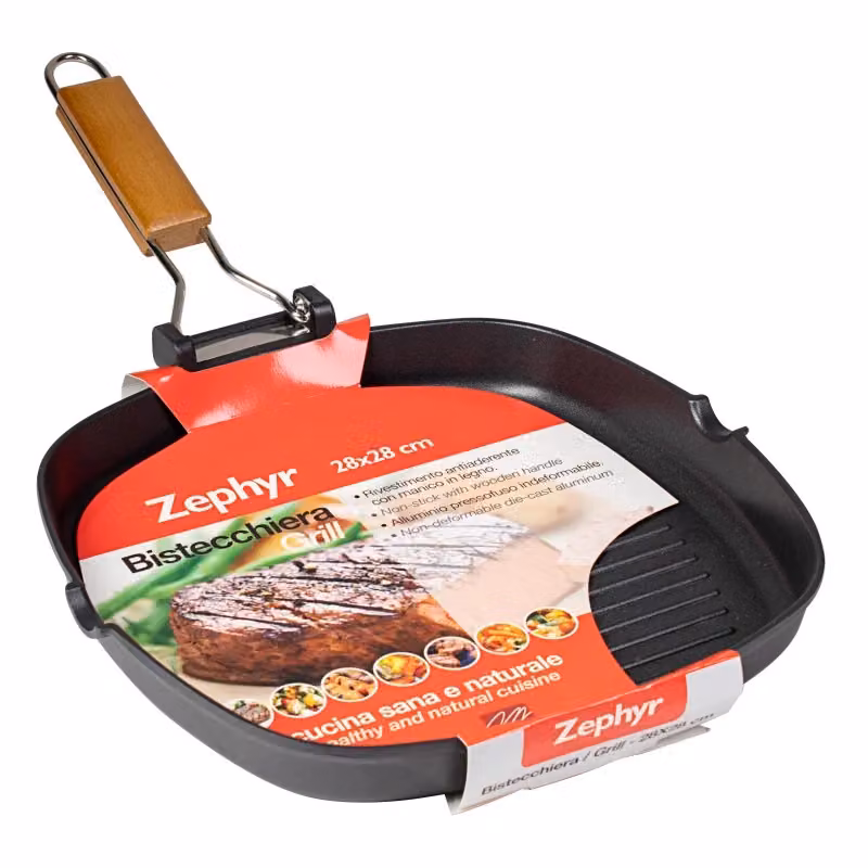 Set di 6 Bistecchiere Zephyr Casa Collection in Alluminio Pressofuso con Rivestimento Antiaderente e Manico Pieghevole, Colore Nero, L/P: 28 x 28 cm – 2