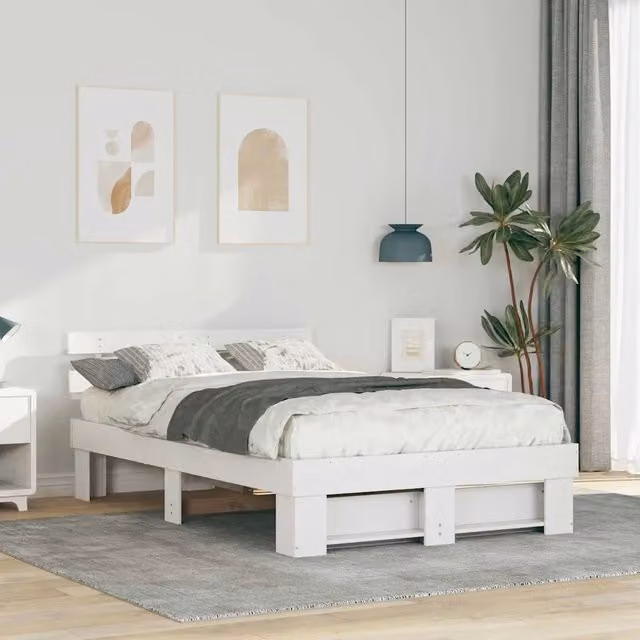 Struttura del letto-Giroletto-Rete del Letto Bianco 135 x 190 cm Pino massello 833778