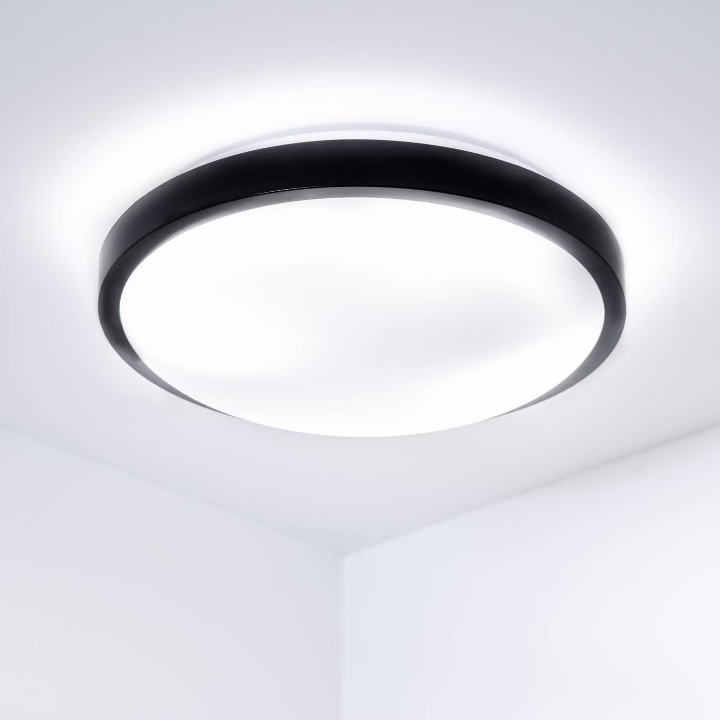 LUMILED LED plafoniera 2 x E27 presa IP44 30cm nero bianco lampada da soffitto soggiorno soffitto faretto pannello rotondo soffitto esterno corridoio cantina balcone bagno