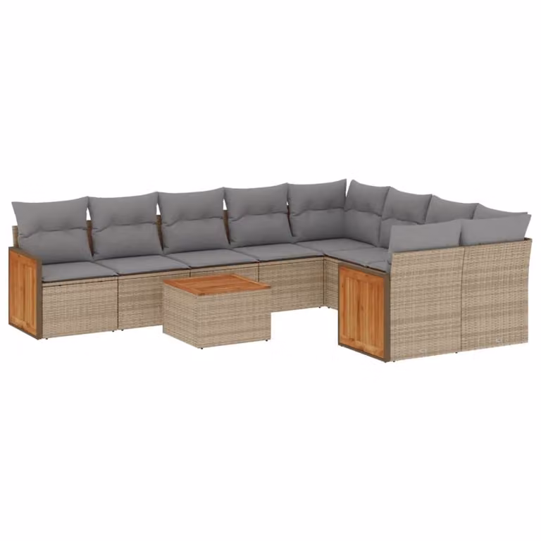 Set Divano da Giardino 10 pz con Cuscini Beige in Polyrattan