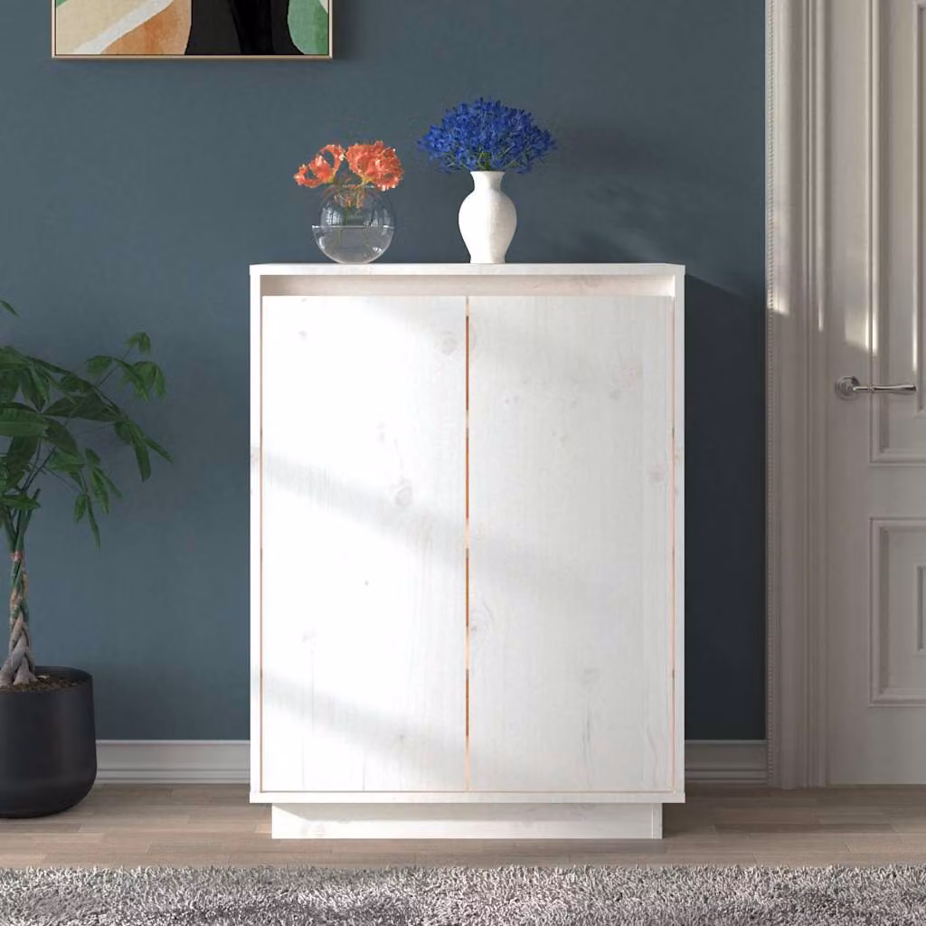Scarpiera bianca vidaXL in legno di pino laccato con ante a battente, L 60 cm x P 35 cm x H 80 cm