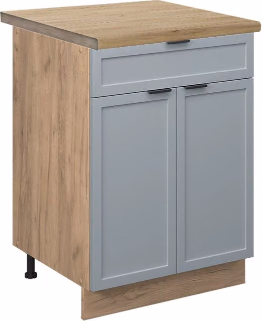 Mobiletto base per cucina Fame-Line Blu-grigio chiaro/Rovere dorato 60 cm con cassetto, PL Rovere Vicco