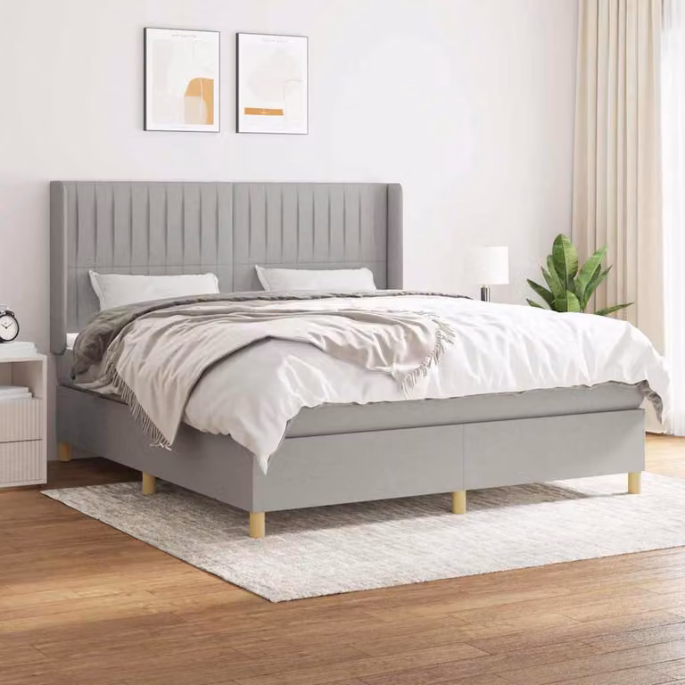 vidaXL Giroletto a Molle con Materasso Ibrido in Tessuto Grigio e Bianco, L/P: 160 x 200 cm