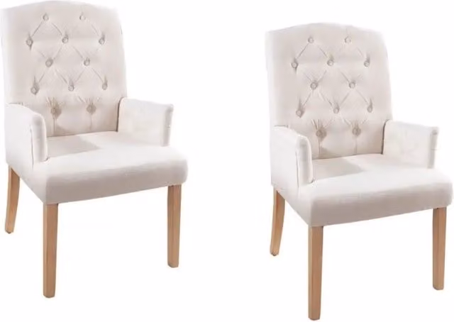 Set di 2 sedie da tavolo REGINA beige trapuntate - Braccioli imbottiti e gambe in legno massiccio chiaro