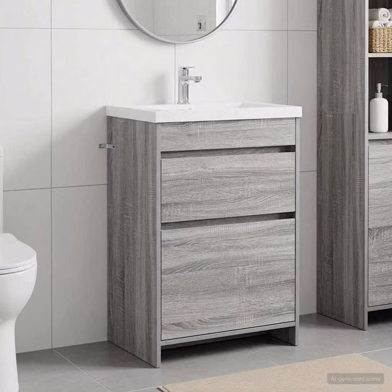 Mobiletto da bagno sotto lavabo moderno vidaXL in MDF grigio L: 56 cm, P: 37,5 cm, H: 81 cm