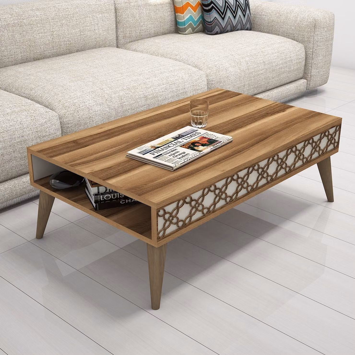Skye Decor, City - Noce, Crema, Tavolino, Noce, 100% PANNELLI DI PARTICELLE RIVESTITI IN MELAMMINA, 105 x 60 x 36,6 cm