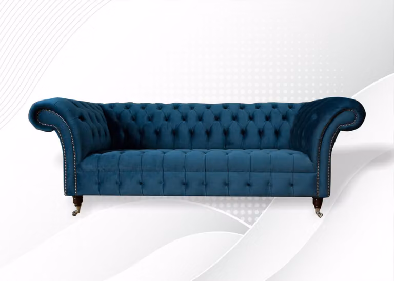 Xxl big Sofa 3 Sitzer Couch Chesterfield Polster Sitz Garnitur Stoff Textil Blau