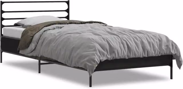 Letto singolo Design In nero in legno multistrato e metallo L/P/H: 203 x 90 x 74 cm