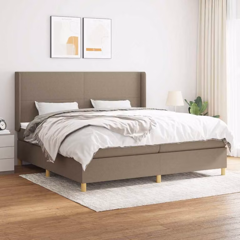 vidaXL Letto Ibrido con Giroletto a Molle e Materasso in Tessuto Beige e Bianco L/P/H: 203 x 203 x 128 cm