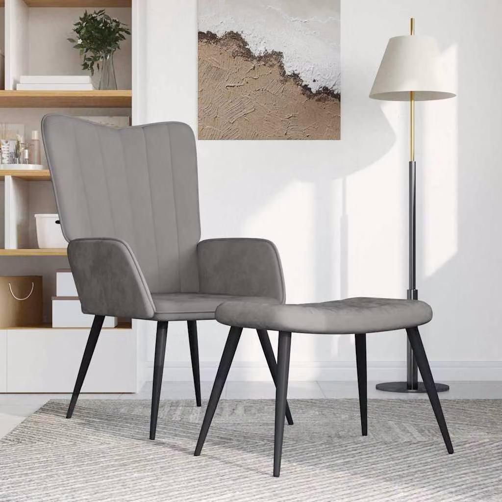 vidaXL Poltrona Relax con Sgabello Grigio Chiaro in Velluto e Struttura in Metallo