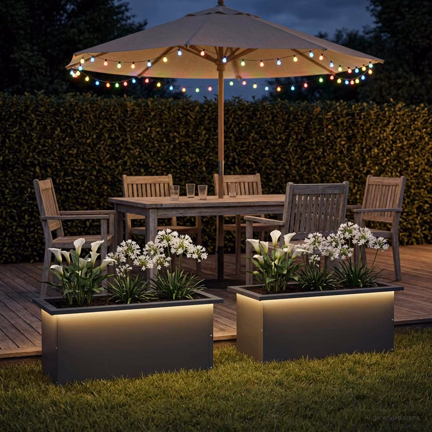 Set di 2 fioriere da giardino con LED vidaXL in acciaio, colore antracite, L: 60 cm, P: 30 cm, H: 30 cm