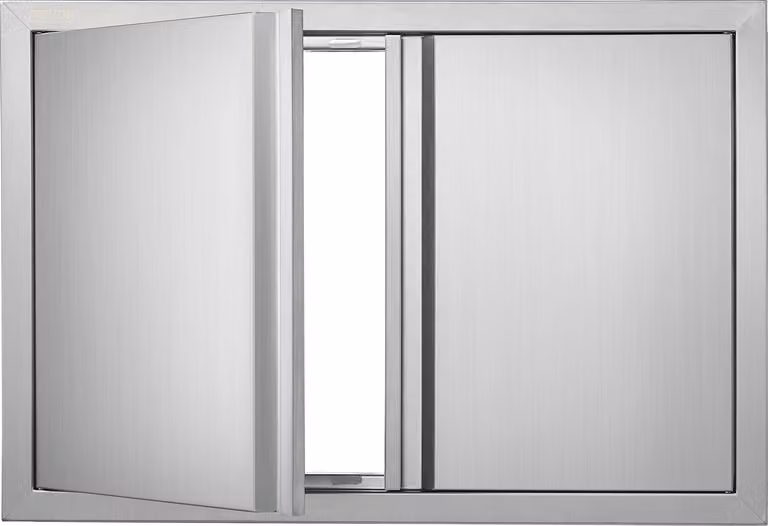 Porta di accesso al barbecue, 710 x 482 mm, Doppia porta per cucina esterna, Porta in acciaio inox a incasso, Porta verticale a parete con maniglie a scomparsa, per isola barbecue, stazione barbecue, mobile esterno