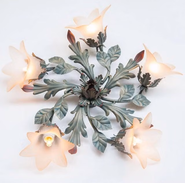 PLAFONIERA LAMPADA APPLIQUE LANTERNA IN FERO BATTUTO STELLA 5 LUCI
