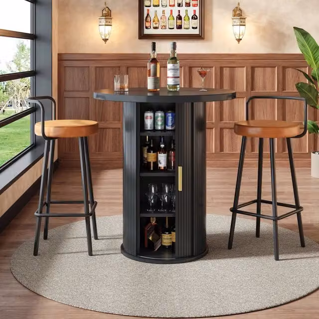 TAVOLO BAR Rotondo con spazio contenitore 60x60x91,6 cm MDF Nero