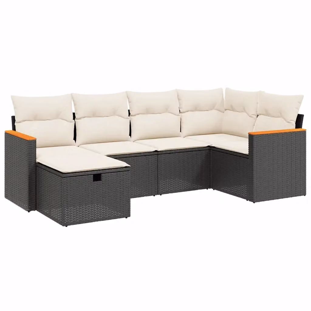 vidaXL Set Divano da Giardino a L 6 pz con Cuscini Nero in Polyrattan e Acciaio – 2