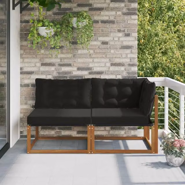 Divano da giardino modulare e angolare componibile a 7 posti DESIGN IN in legno di acacia con cuscini in tessuto textilene colore naturale – 1