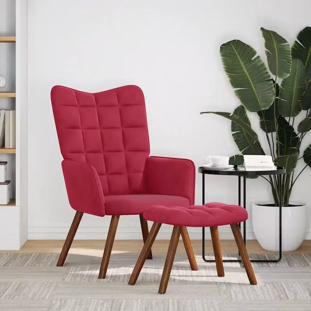 Divano Sedia-Poltrona Relax con Poggiapiedi in Velluto Rosso Vino 920242