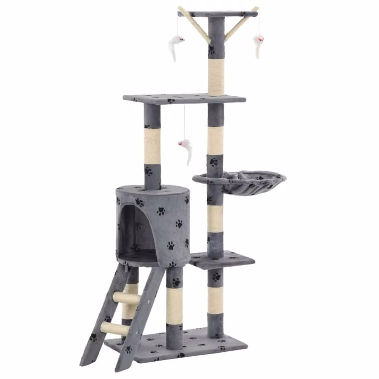 The Living Store Gatto Graffiatoio in Sisal 138 cm Grigio Stampa Zampa
