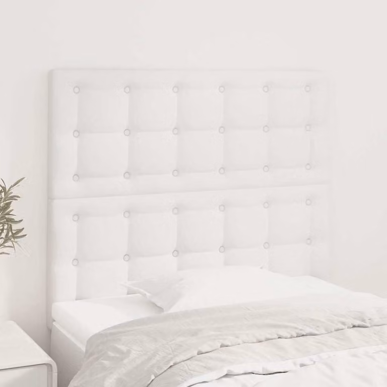 Testiera per letto vidaXL in similpelle bianca con pannello imbottito, L: 90 cm, P: 5 cm, H: 118-128 cm