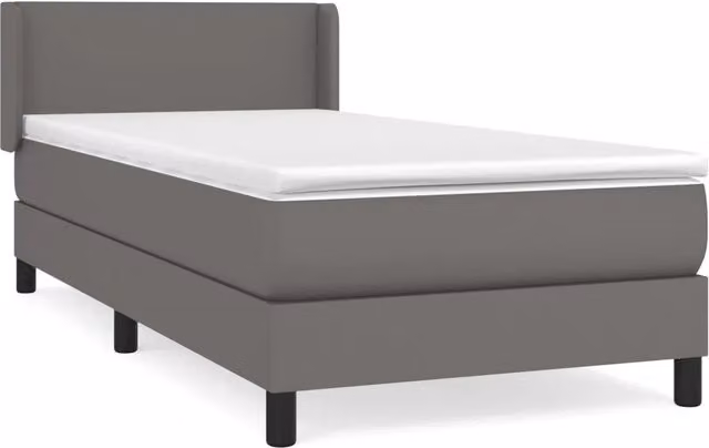Letto singolo | Letto per adulti | Giroletto a Molle con Materasso Grgio 90x200 cm in Similpelle