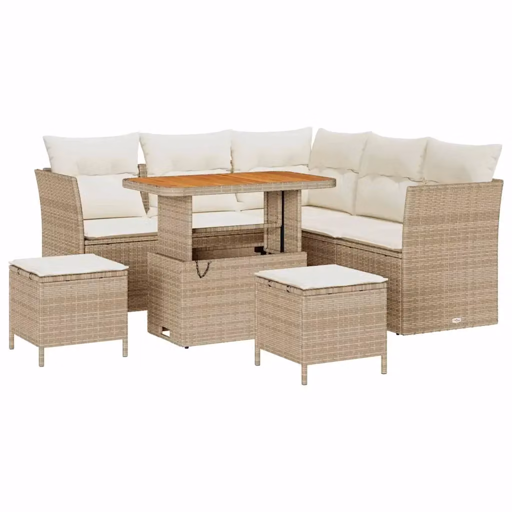 Set Divano da Giardino a L vidaXL 8 Pezzi con Tavolino e Cuscini Beige e Bianco – 2