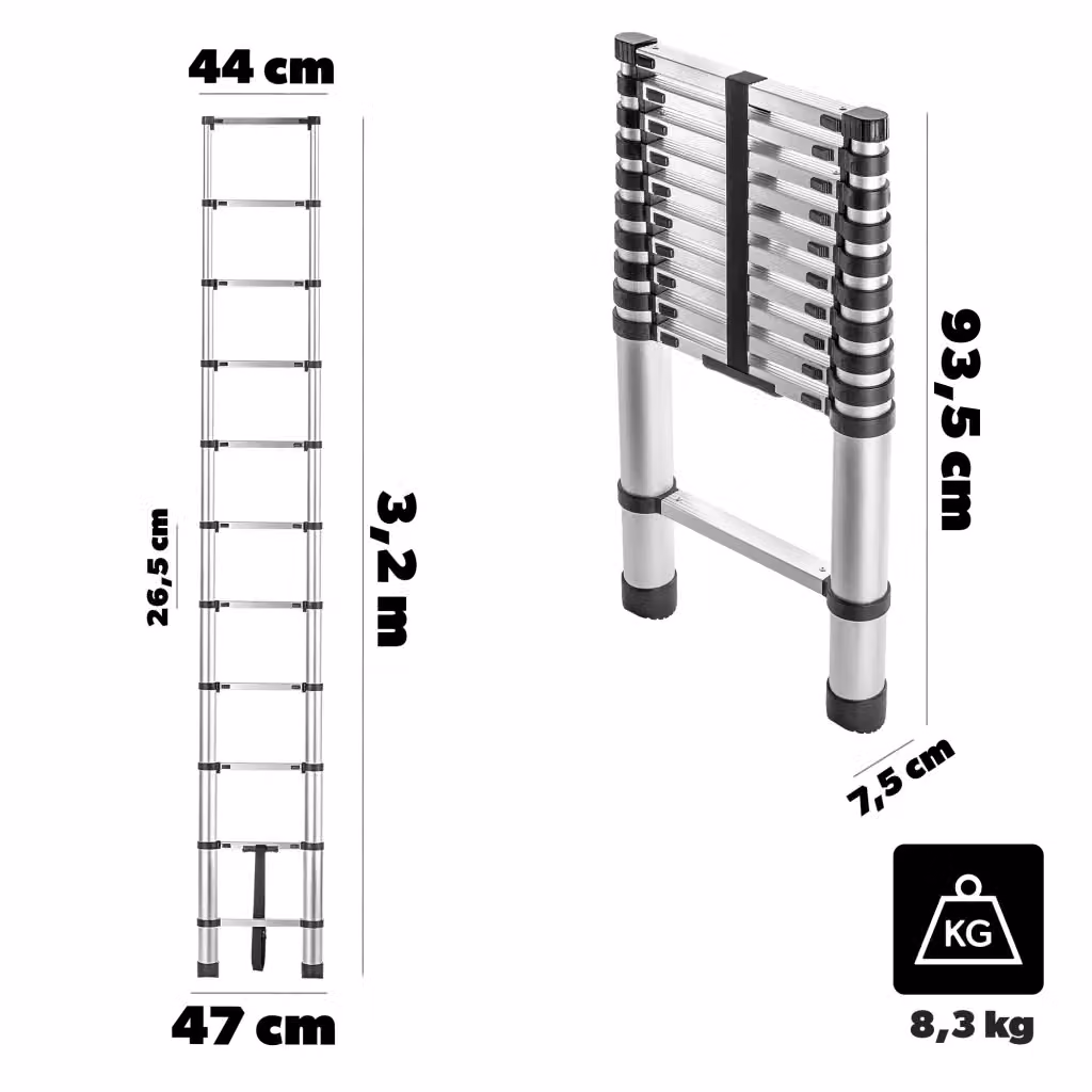 Scala domestica telescopica in alluminio KADAX, estensibile e pieghevole, 11 gradini, colore argento, portata 125 kg – 2