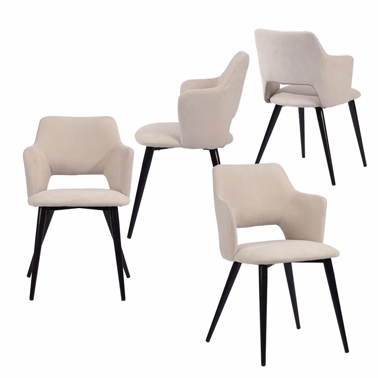 Meubles Cosy - Set da 4 poltrone da sala da pranzo in stile scandinavo in tessuto beige - AKANJI