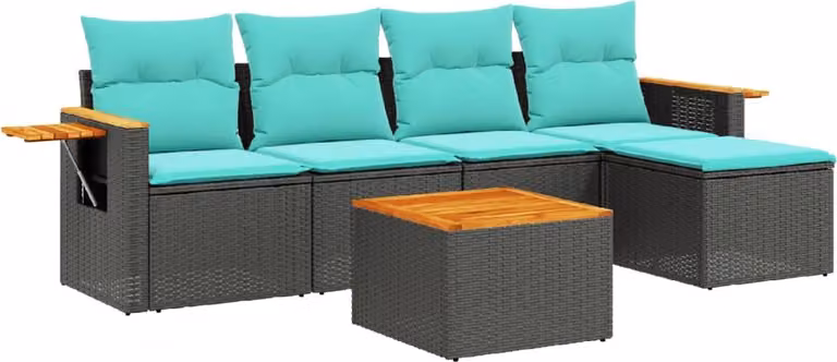 Set Divani da Giardino 6 pz con Cuscini Nero in Polyrattan