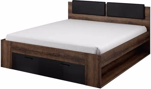 Letto matrimoniale 180x200 con cassetti integrati - Collezione FLOYD. Colori rovere scuro e nero