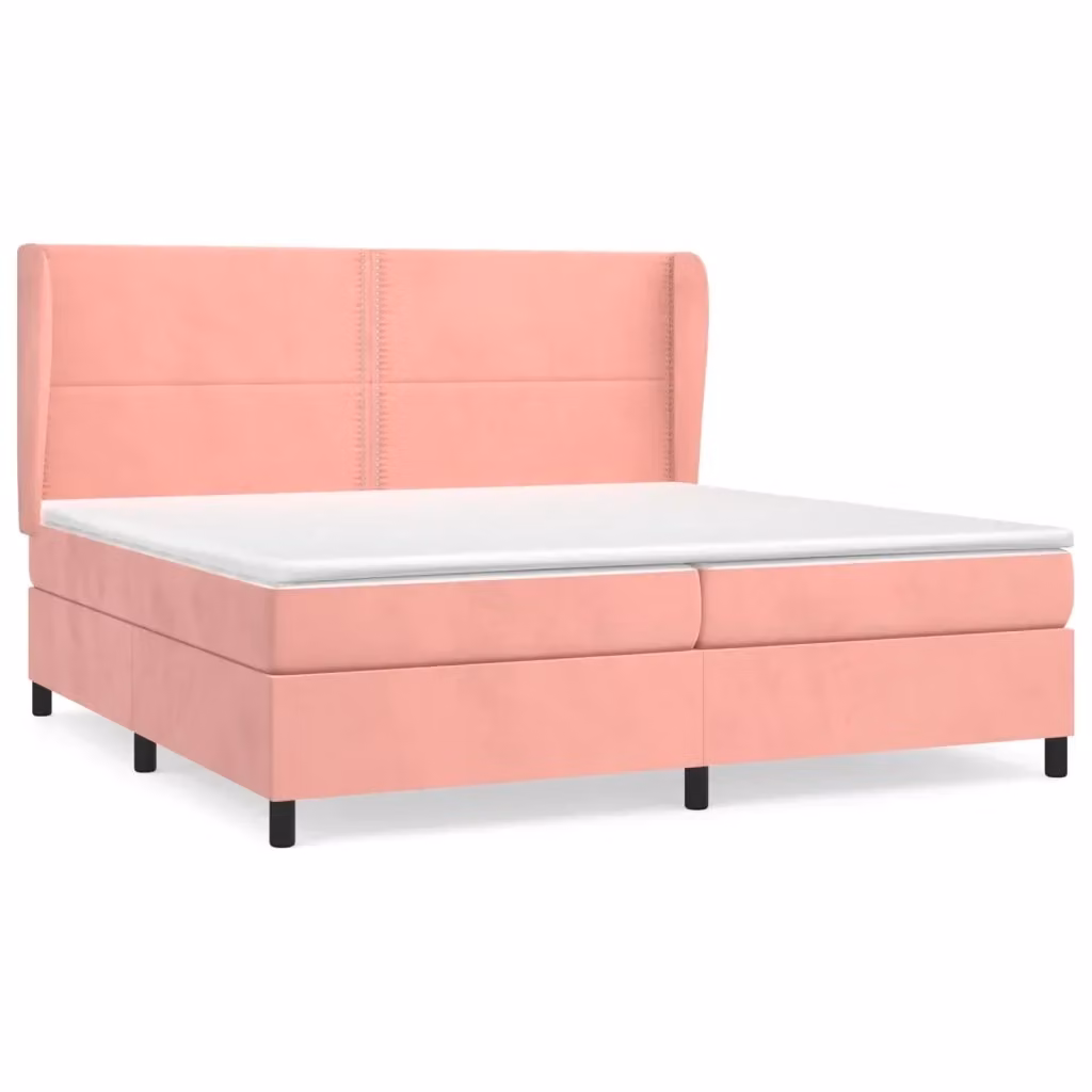 Letto con Giroletto a Molle e Materasso Ibrido vidaXL in Velluto Rosa e Bianco L/P/H: 203 x 203 x 128 cm – 2