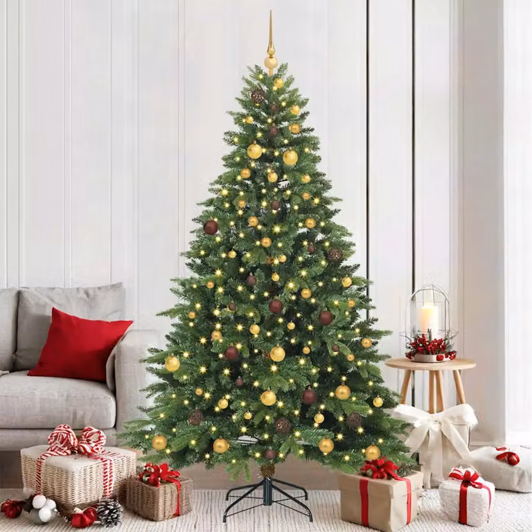 Albero di Natale artificiale vidaXL verde con 300 LED luce bianca calda in PE e PVC, Altezza: 210 cm