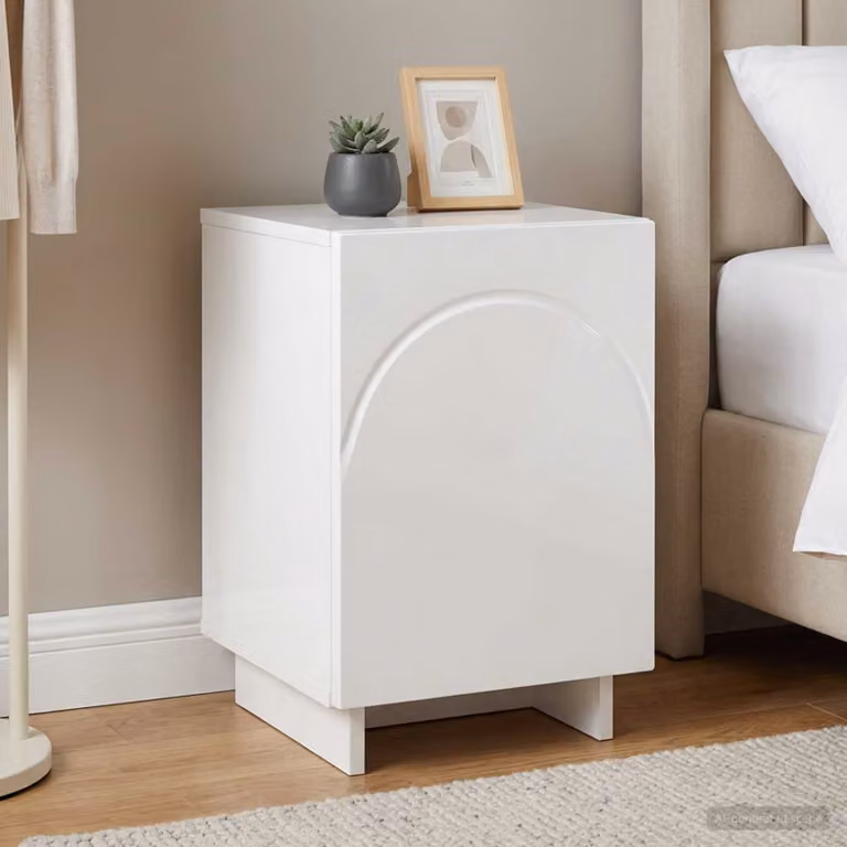 Comodino bianco lucido vidaXL in legno ingegnerizzato L: 33,5 cm, P: 34,5 cm, H: 50 cm
