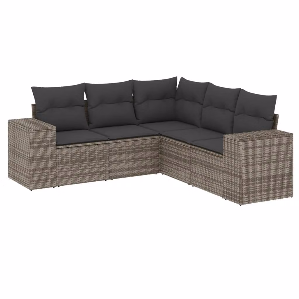 Set Divano da Giardino 5 pz con Cuscini Grigio in Polyrattan