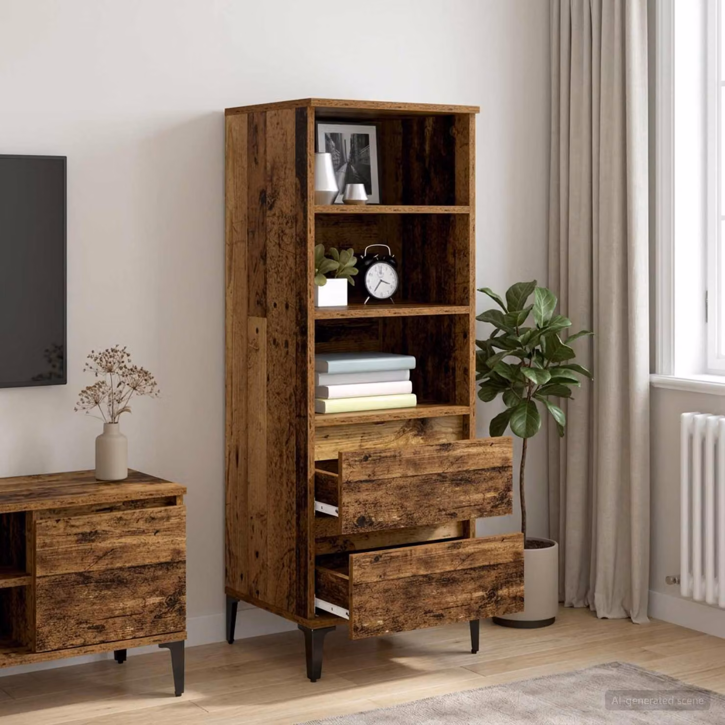 Credenza moderna vidaXL in legno ingegnerizzato e metallo, colore marrone, L 40 cm x P 36 cm x H 110 cm