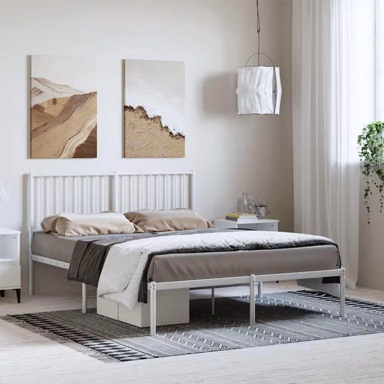 vidaXL Giroletto con Testiera in Metallo Bianco L: 142 cm, P: 196 cm, H: 90,5 cm