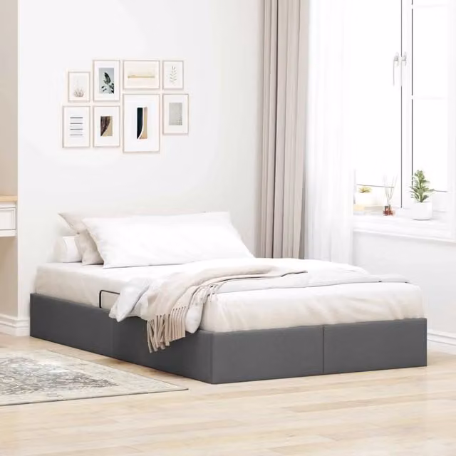 Letto ottomano moderno vidaXL in tessuto grigio con contenitore a sollevamento L/P: 120 x 200 cm