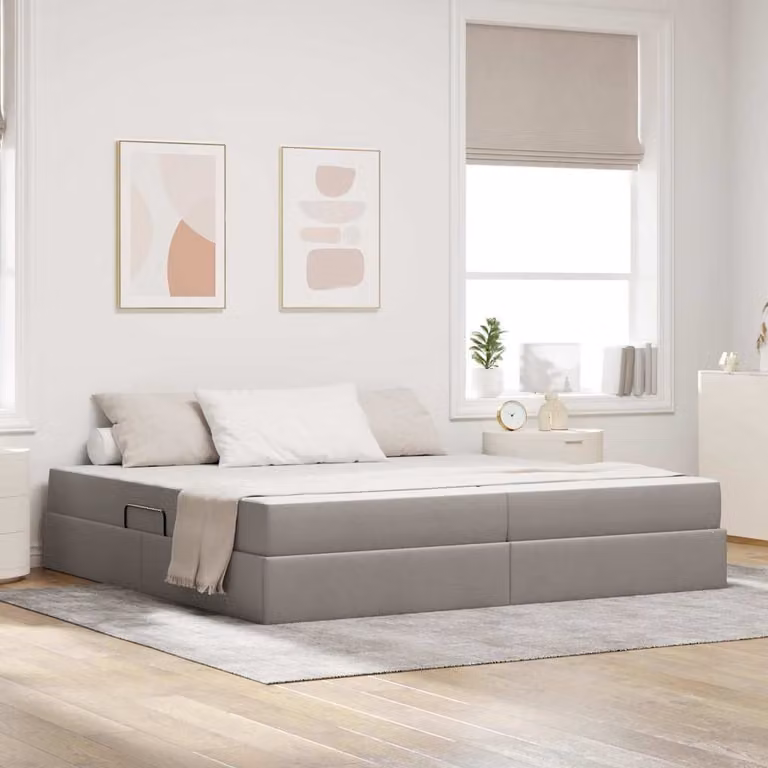 Letto con contenitore e materasso Talpa vidaXL in tessuto, L/P/H: 200 x 200 x 280 cm, Grigio/Marrone