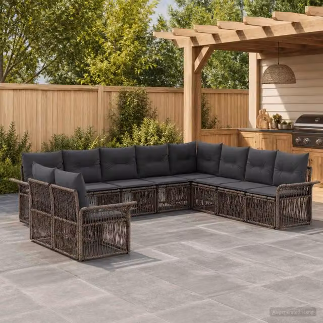 Set Divano da Giardino 10 pz Grigio polyrattan 3434876