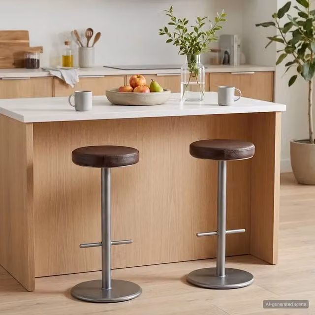 Set di 2 sgabelli da bar vidaXL in vera pelle marrone con struttura in metallo moderno – 1