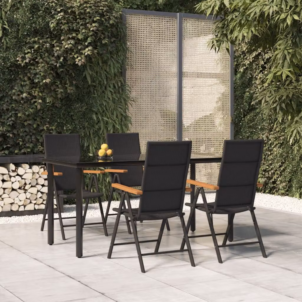 The Living Store Set da pranzo da giardino 5 pezzi in poly rattan nero e marrone