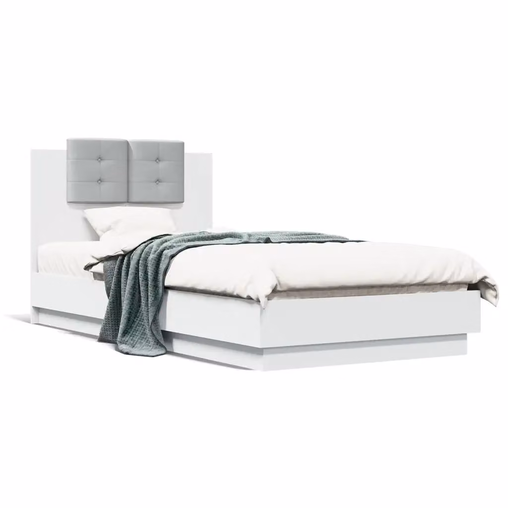 Letto con Testiera Imbottita vidaXL in Legno Multistrato Bianco e Grigio – 2