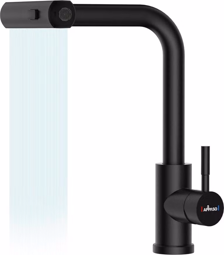 Rubinetto da cucina nero Rubinetto a cascata ad alta pressione 3 tipi di getto 360° acciaio inox