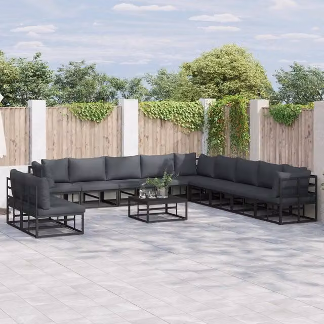 Set Divano da Giardino Moderno vidaXL a Forma a L in Alluminio Verniciato Nero e Antracite con Cuscini Inclusi – 1