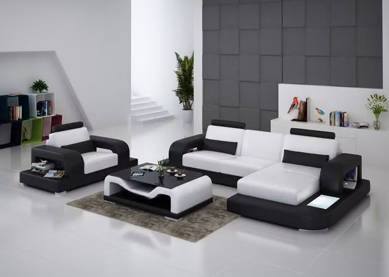Ledersofa Couch Wohnlandschaft Eck + 1Sitzer Garnitur Design Modern Sofa G8007E