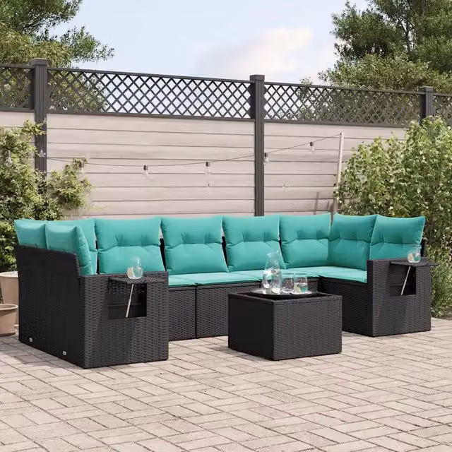 Set Divani da Giardino 8 pz con Cuscini Nero in Polyrattan 3219936