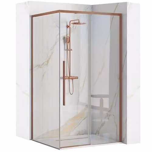 Rea - Cabina Doccia Solar, Rame Spazzolato 90X90, D'Angolo Senza Piatto Doccia, Vetro Di Sicurezza Temperato Trasparente 6mm, Scorrevole, 89 X 88,5 X 195 cm