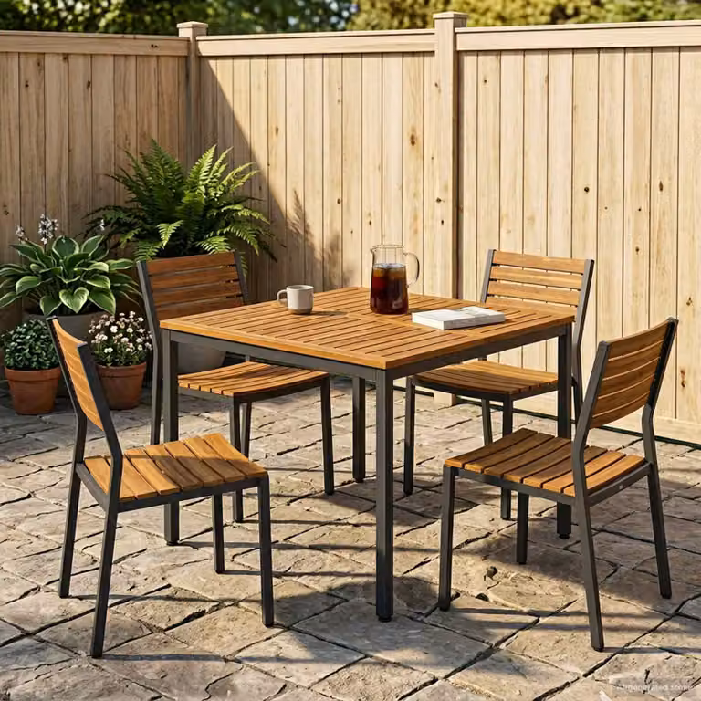 vidaXL Tavolo da cena da giardino in legno di acacia in stile rustico, Marrone e Nero, L: 110 cm, P: 108,5 cm, H: 75 cm