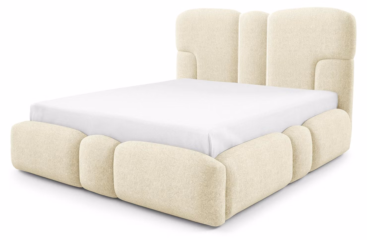 Letto imbottito con contenitore, modello Puffra, colore sabbia crema, dimensioni 140 x 200 cm