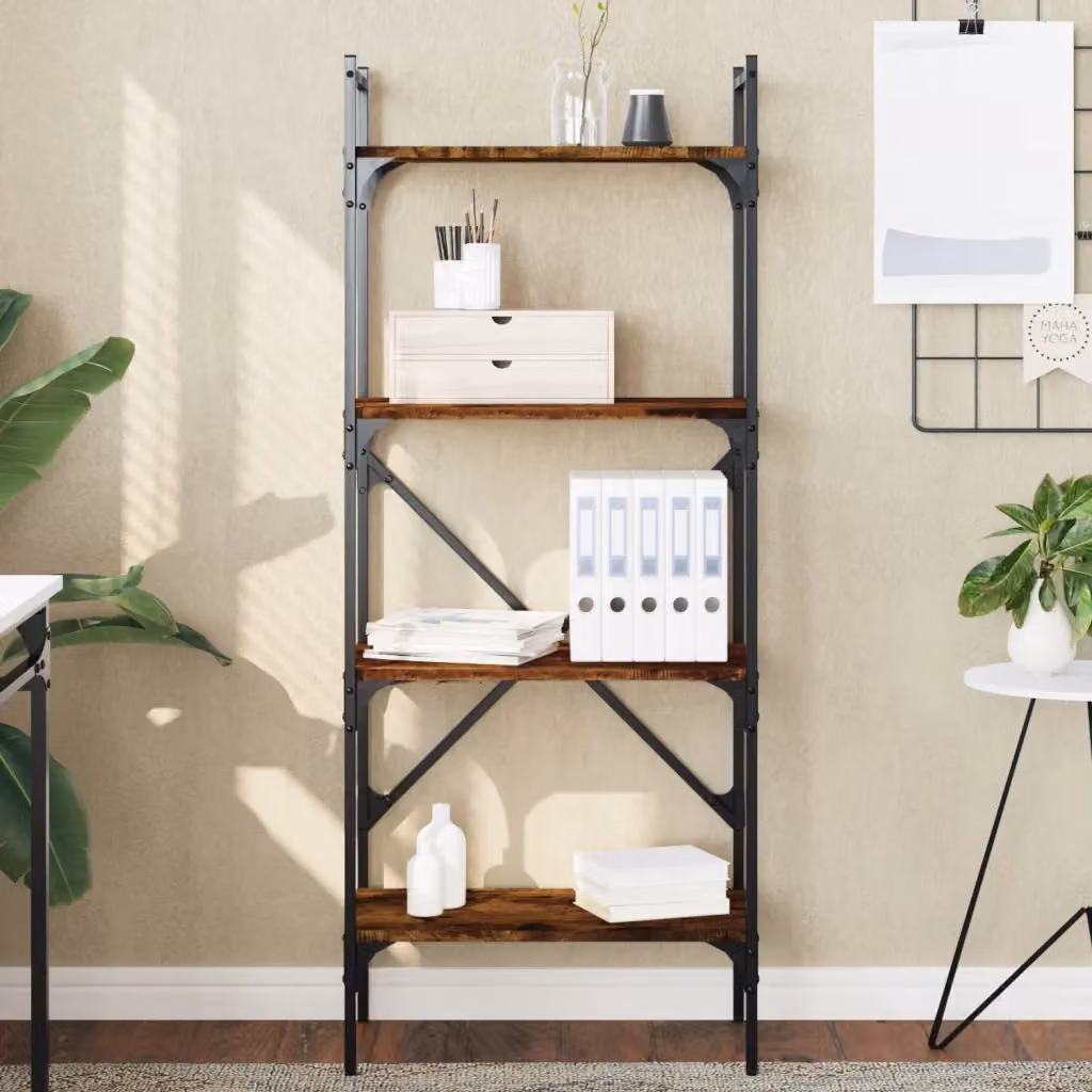 Libreria vidaXL in stile industriale con 4 ripiani, Rovere Fumo, L 56 cm x P 31,5 cm x H 138,5 cm